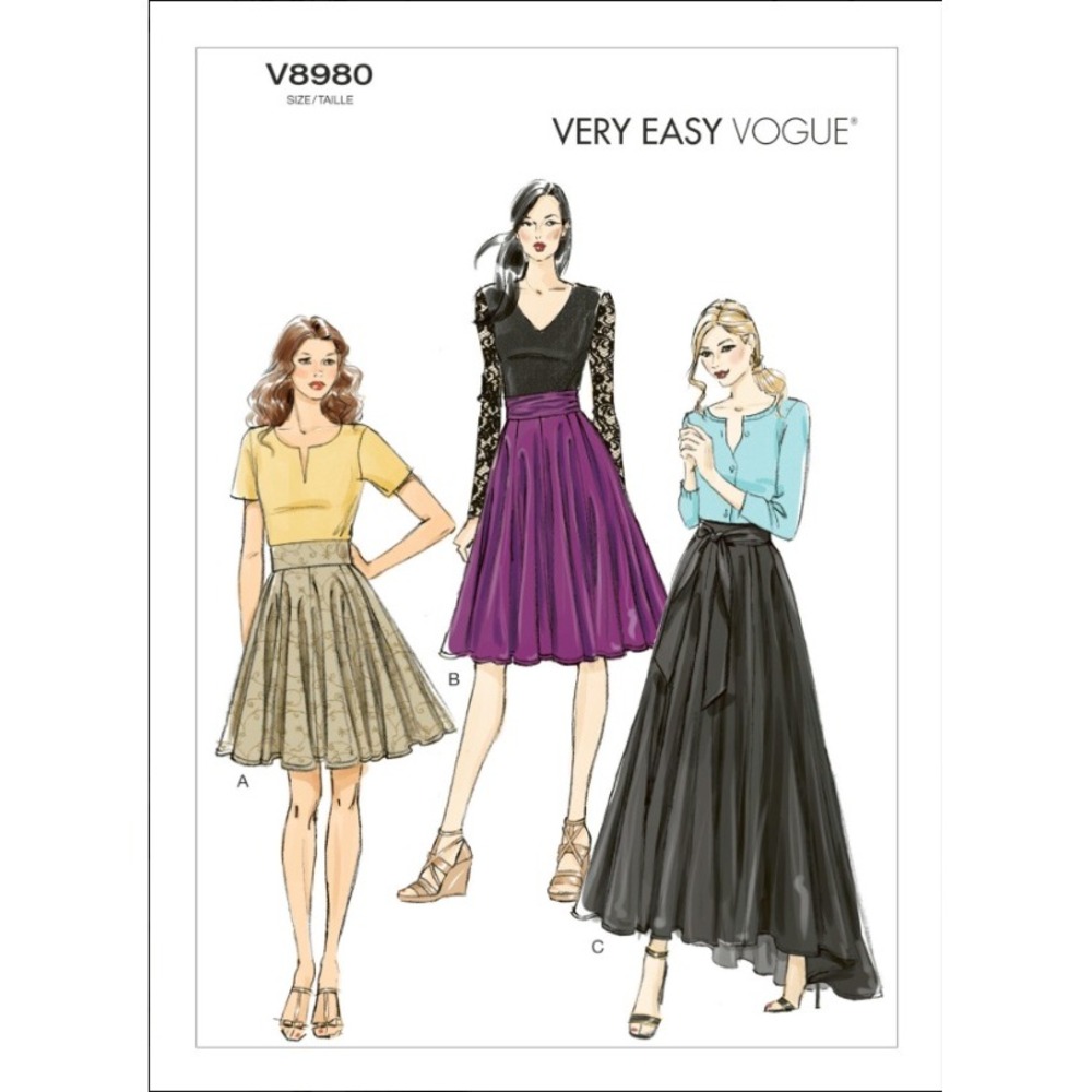 Vogue V8980 Sewing Pattern Misses Skirt Size 14-22 Pleated Maxi Knee Length